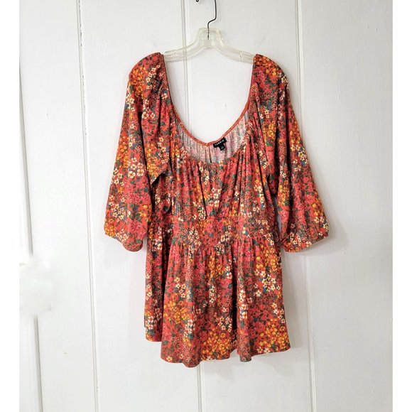 torrid Tops - Torrid Orange Floral Peasant Blouse